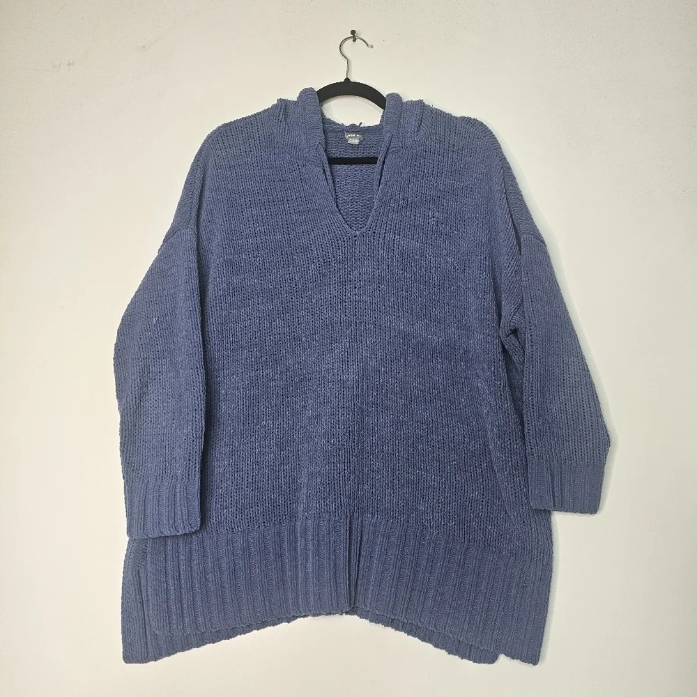 Aerie Women's Blue Soft Chenille Hooded Long Sweater Oversized XS